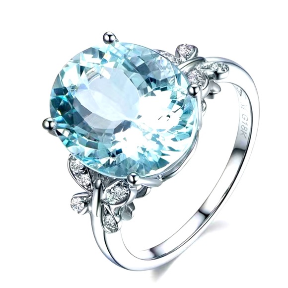 ♥️Aquamarine Blue Oval Cut Zircon,Butterfly white Zircon stones 18K gold plated - Picture 10 of 12